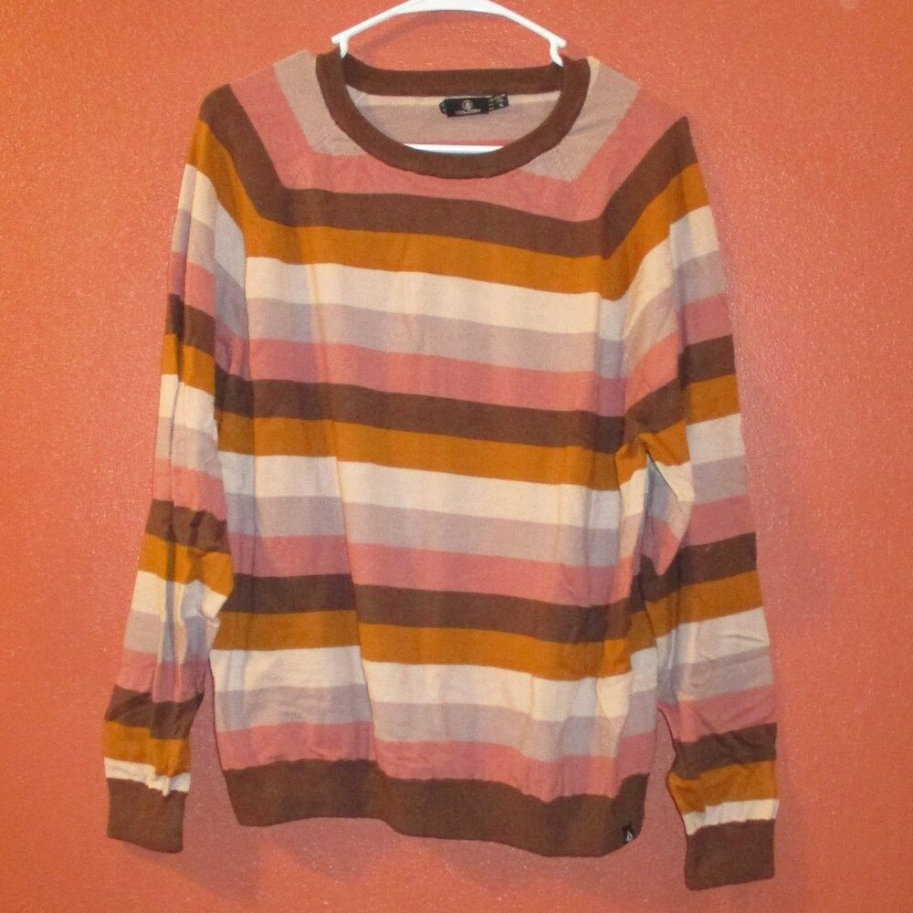 Volcom Sweater Youth Girl XXL Brown Orange Stripe Outdoors Long Sleeve Sweater